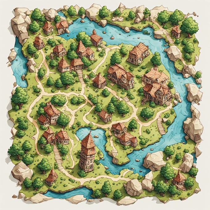 create detailed 2d map illustration for children