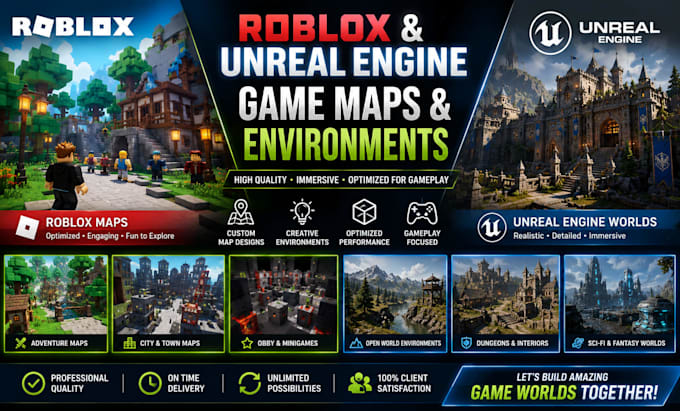 create roblox and unreal engine game maps, levels and environments