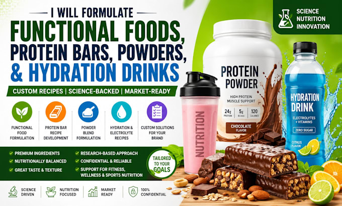 develop custom functional food, protein bar, and hydration drink formulations