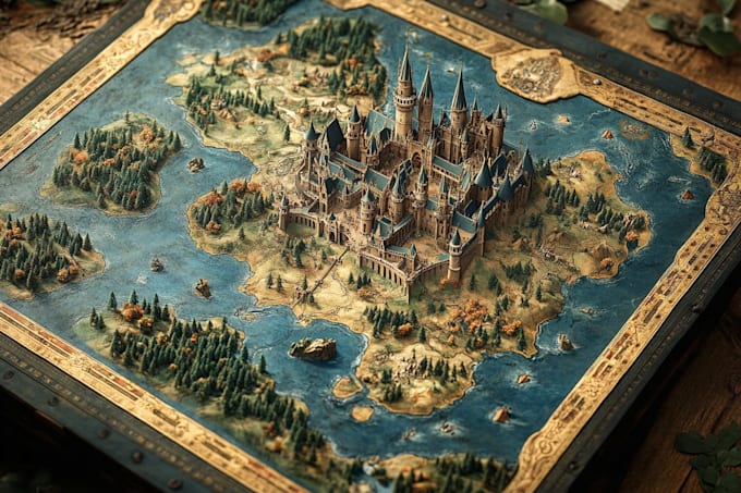 draw a custom fantasy map illustration