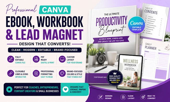 design editable canva workbook, digital planner, canva ebook, canva PDF ebook