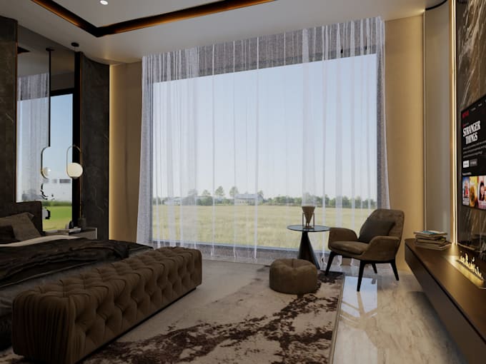 do bedroom interior design in 3d model