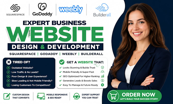 build design squarespace godaddy weebly builderall business website development
