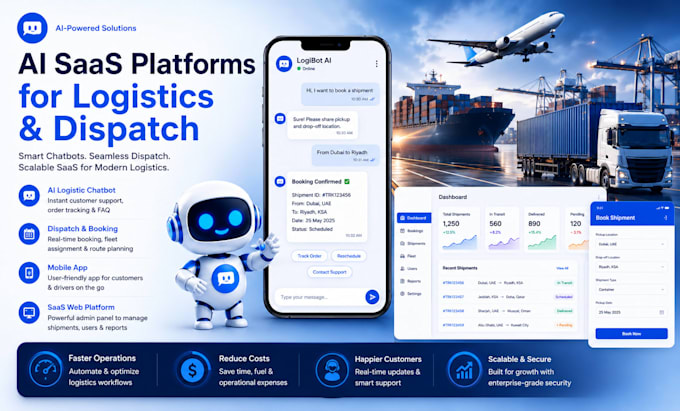 build ai saas platforms, ai logistic chatbot mobile app dispatch booking website