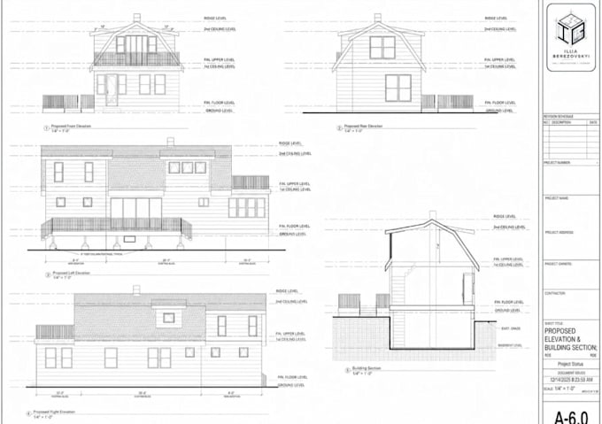 construction plan for residential building, roof plan design, building elevation