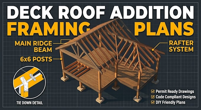 deck roof addition roof framing plan patio cover design tie down details