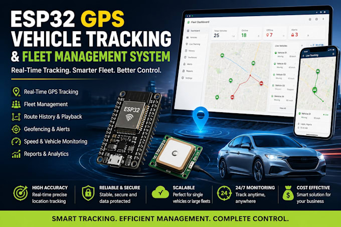 develop an esp32 gps vehicle tracking and fleet management system