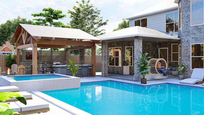 create realistic 3d landscape, backyard and pool design using structure studios