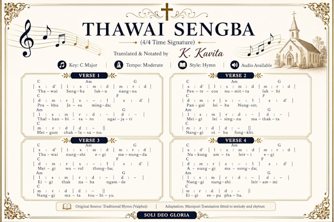 create, translate and format christian hymns with music notation