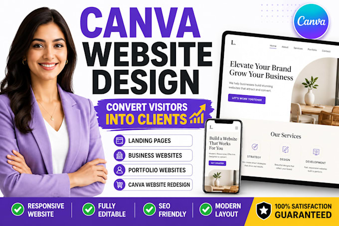 design responsive canva website, canva landing page, business website