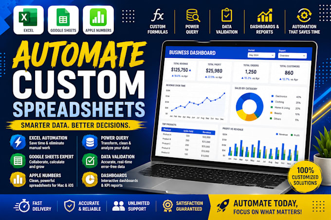 automate custom excel spreadsheets, google sheets and apple number