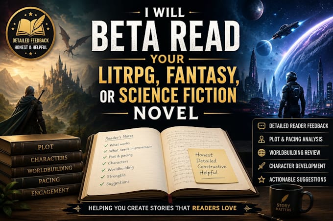 beta read your litrpg, fantasy, or science fiction novel