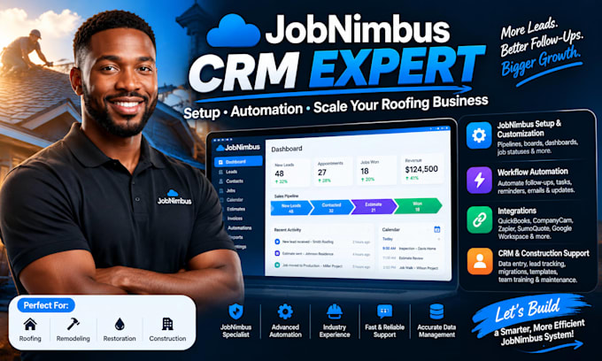 configure jobnimbus, set up workflows and automation for roofers and constructor