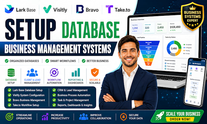 setup lark suite base, visitly bravo take to database business management system