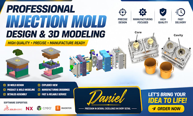 design 3d injection mold core cavity and dfm optimized cad model