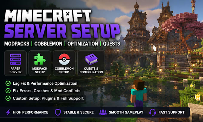 create, fix and optimize minecraft modpack paper, cobblemon server setup, quest