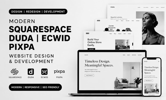 design modern squarespace duda ecwid pixpa website redesign website development