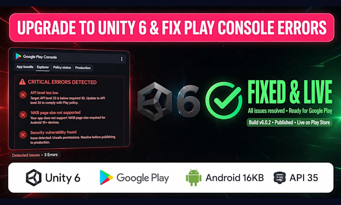 upgrade your unity project to unity 6 and fix google play console errors policy