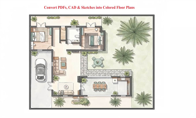 redraw PDF, sketch or cad into professional 2d colored floor plan