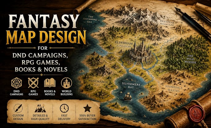 create fantasy map design for dnd campaigns, rpg games, books and novels