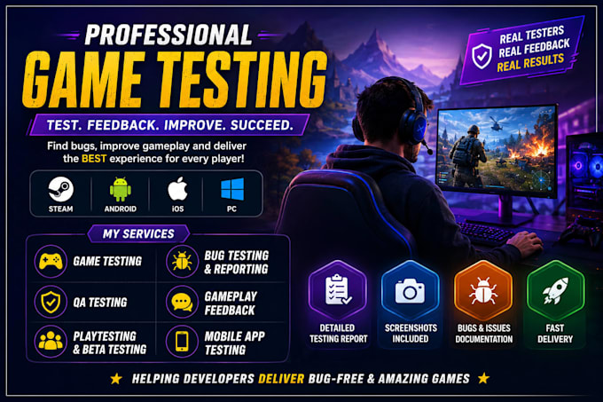 game testing, game testing, app testing, QA testing and gameplay feedback
