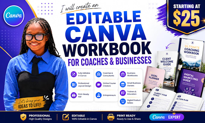 create an editable canva workbook for coaches and businesses