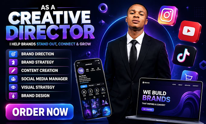 be your creative director for branding, content, social media, visual identity