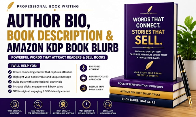 write author bio, book description, and amazon KDP book blurb