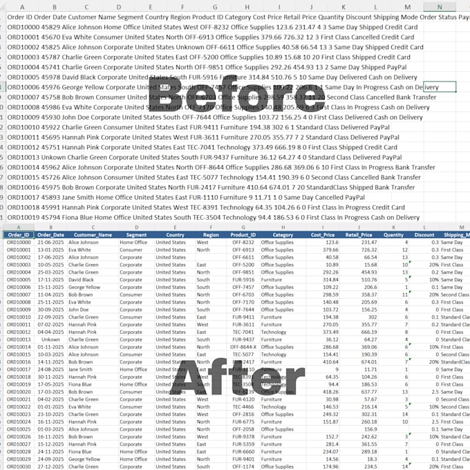 do data cleaning, formatting, pivot table and charts