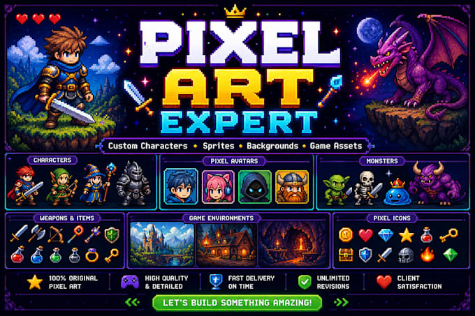 create custom pixel art sprites characters and game assets