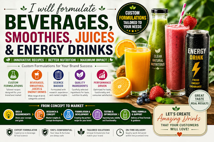 formulate beverages, smoothies, juices and energy drinks