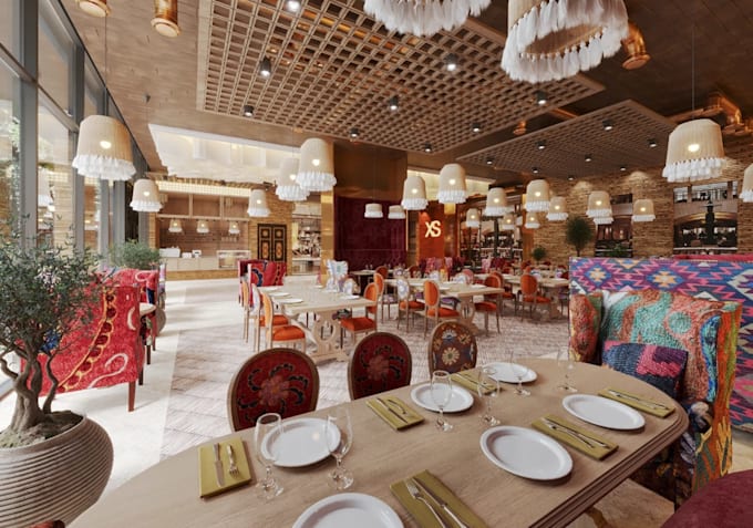 cgi causal dining,3d interior layout,BBQ grill,noodle bar render,d5 lobby lounge