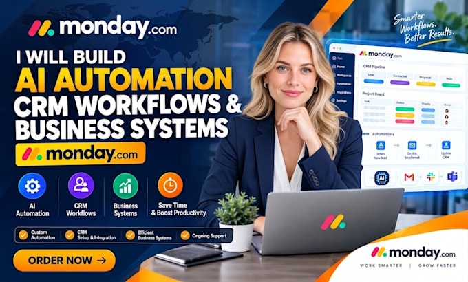 build monday com ai automation CRM workflows and business systems