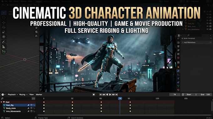 create cinematic 3d character animation and blender 3d videos