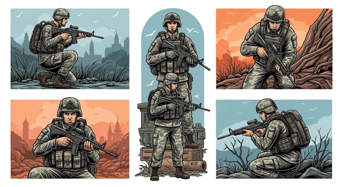 draw army soldier military themed illustration