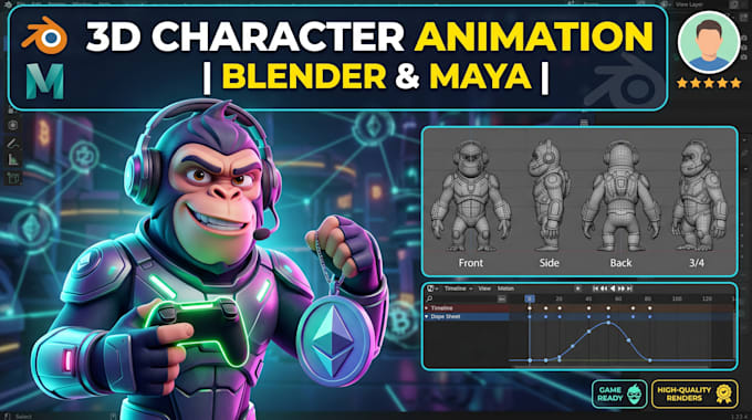 create 3d character animation for games, crypto memes and cinematic projects