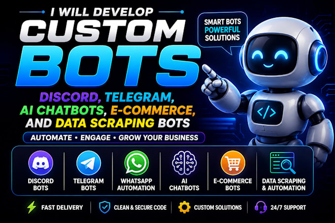 develop custom discord, telegram, ai chatbots, ecommerce, and data scraping bot