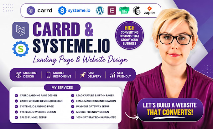 design redesign carrd landing page and systeme io website landing page