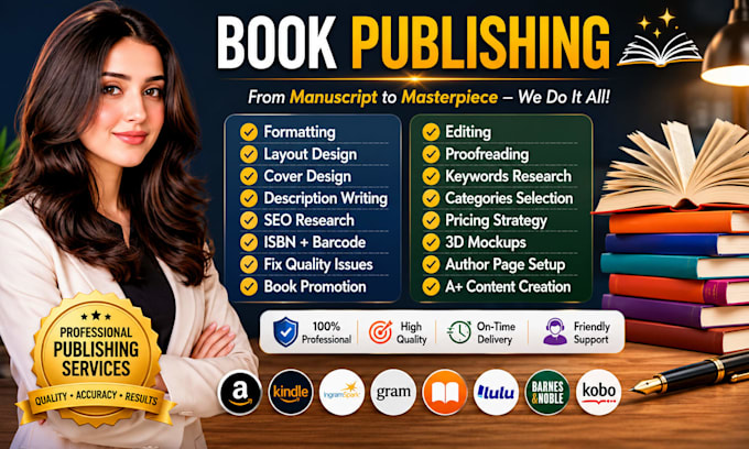 format and publish your book on amazon kdp, ingramspark, and lulu