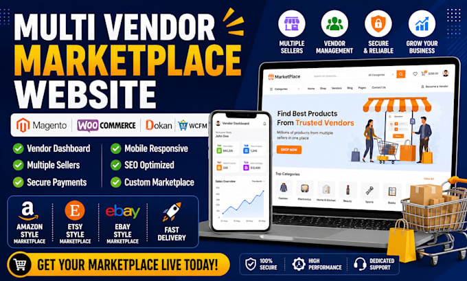 do multi vendor ecommerce website using magento, woocommerce