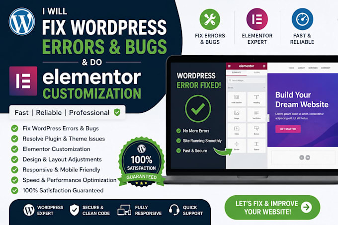 fix wordpress errors bugs and do elementor customization