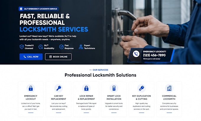 locksmith wordpress website design auto locksmith landing page locksmith booking