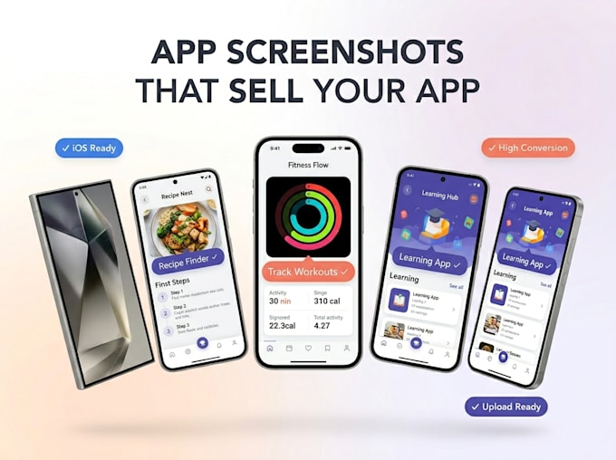 design stunning app screenshots for ios and android apps saas, ecommerce