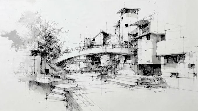 digital sketch architecture and interior design, concept art