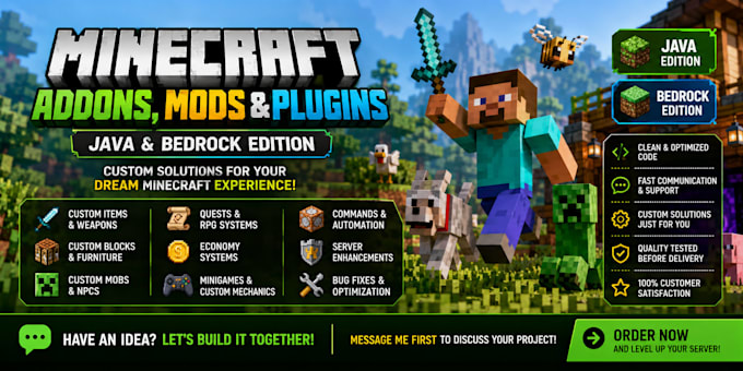 develop minecraft addons, mods and plugins for java, bedrock