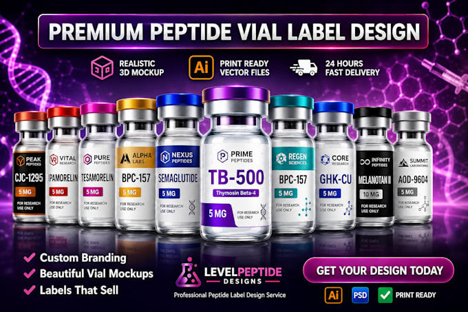 peptide logo peptide vial peptide label design peptide ads copy