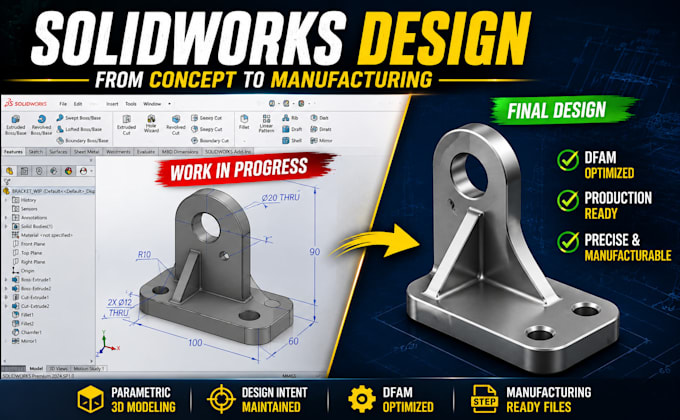 design machinery parts in solidworks and dfam for 3d printing and cnc