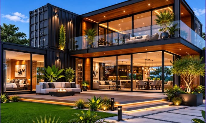 3d container home design shipping container house render  layout visualization