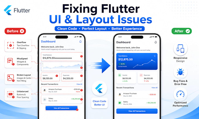 fix flutter UI bugs, responsive issues, overflow problems