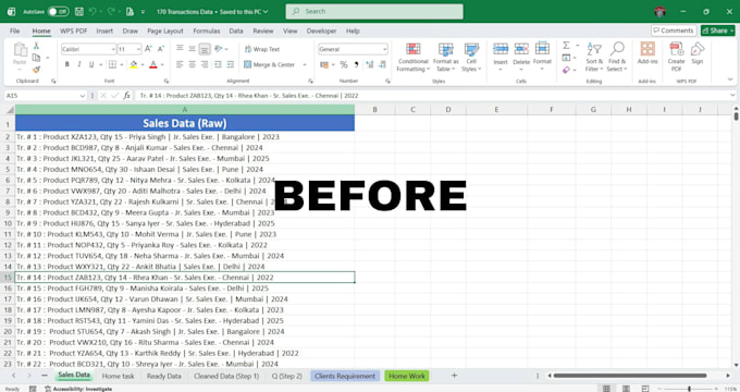 clean, format, merge and split excel data